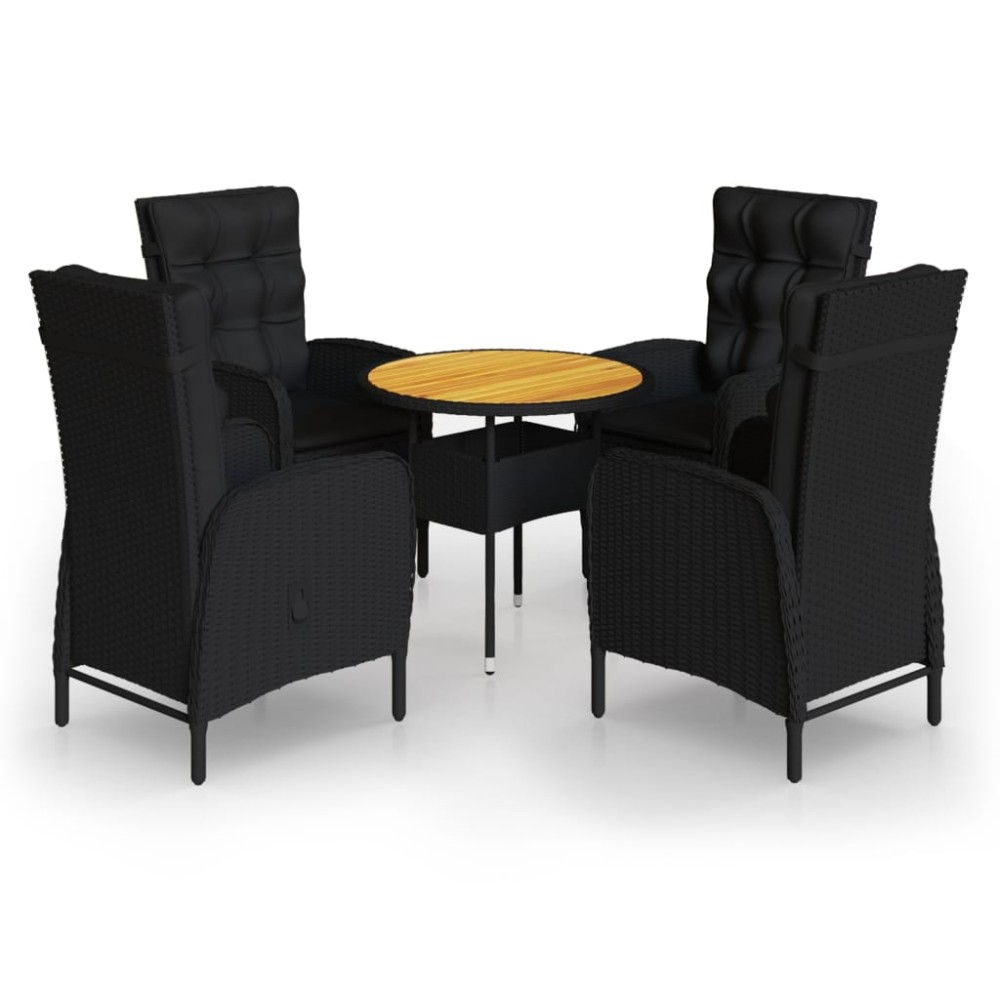 vidaXL Set bistro de grădină, 5 piese, negru, poliratan