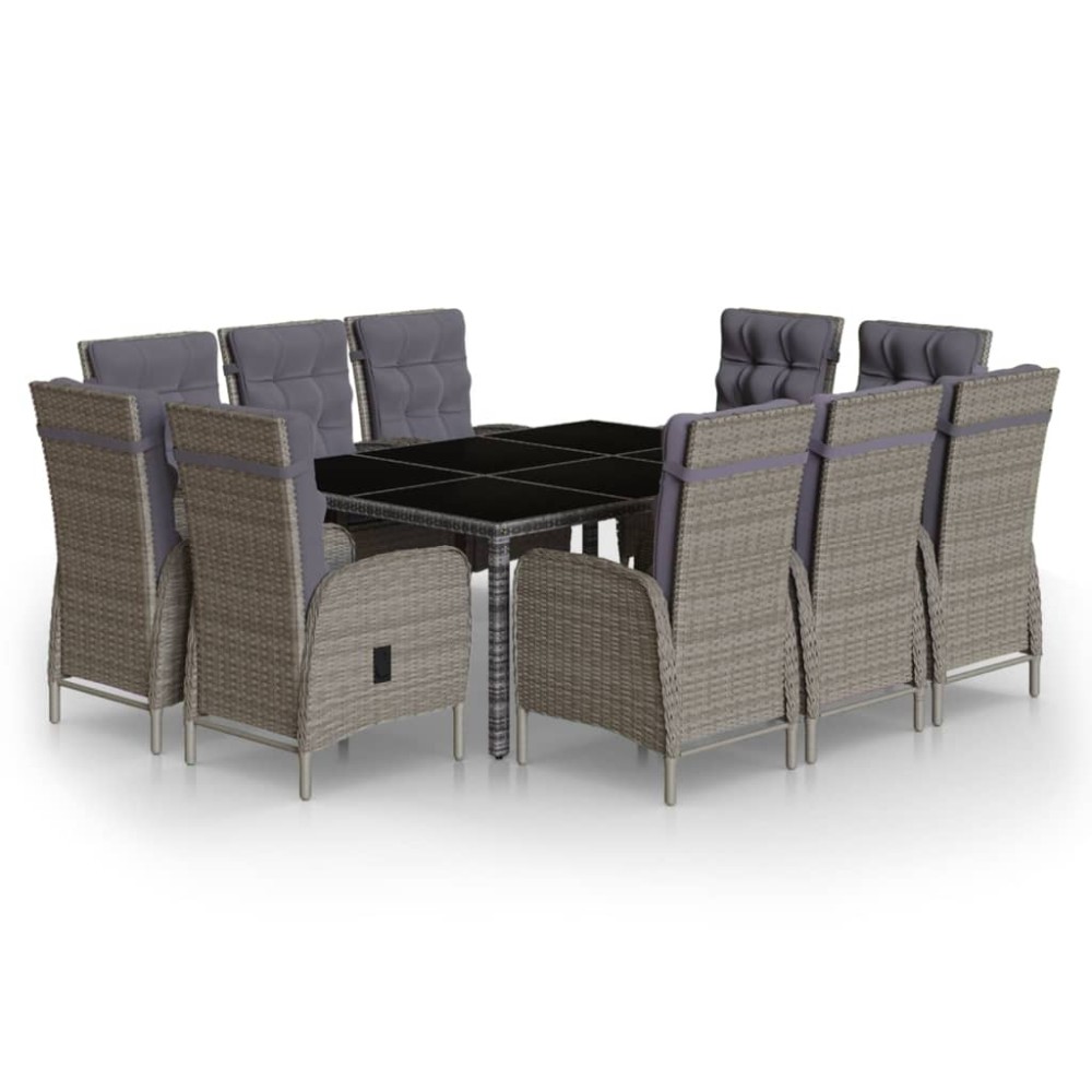 vidaXL Set mobilier de grădină, 11 piese, gri, poliratan