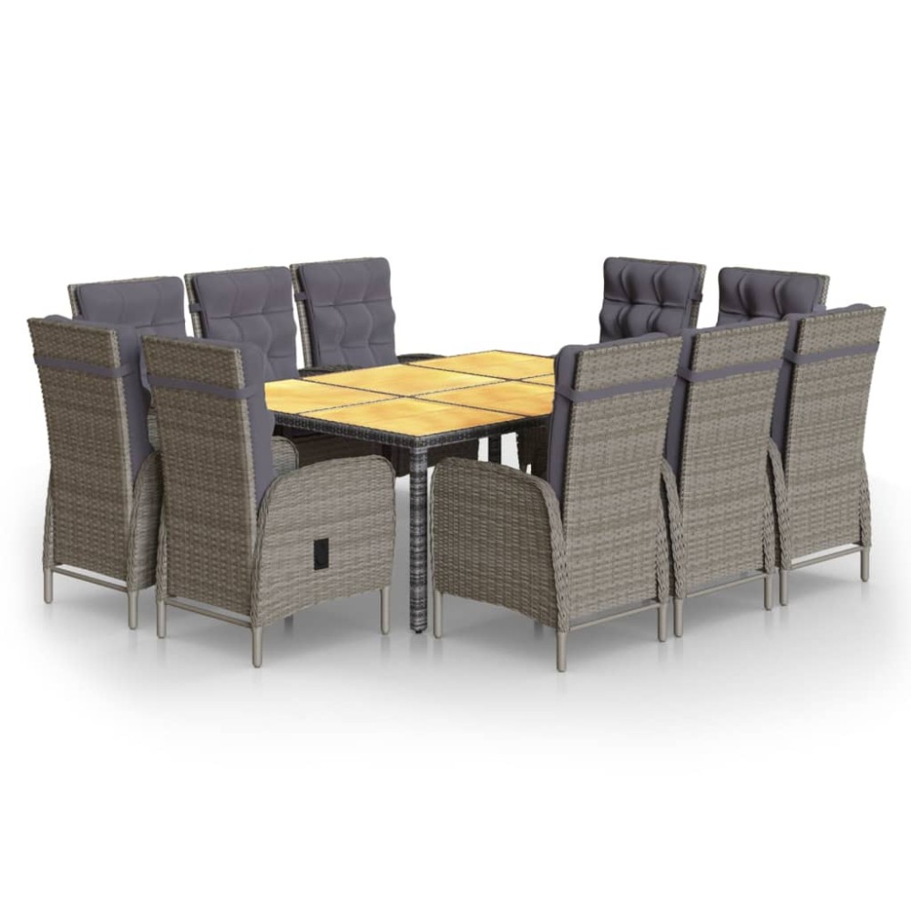 vidaXL Set mobilier de grădină, 11 piese, gri, poliratan