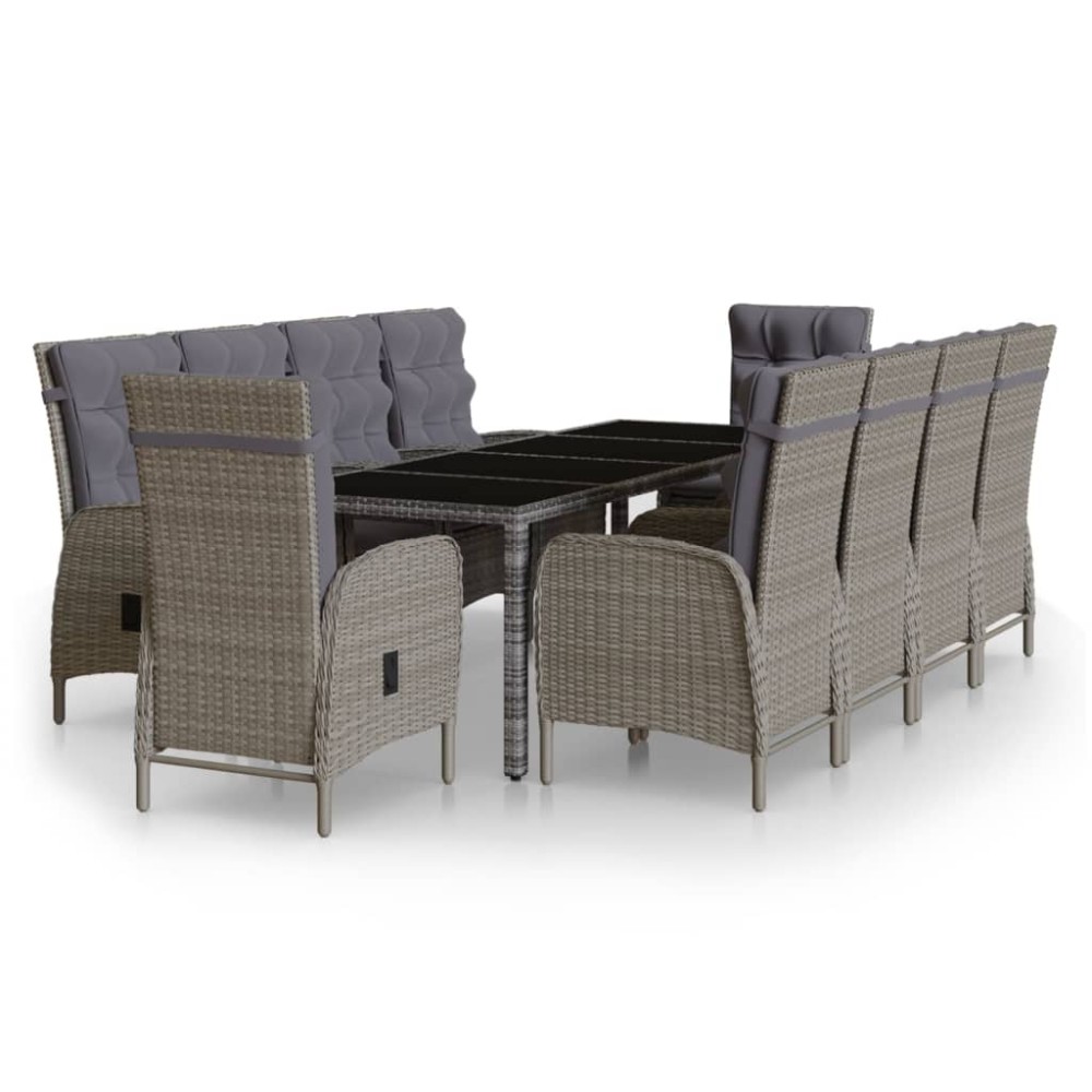 vidaXL Set mobilier de grădină, 11 piese, gri, poliratan