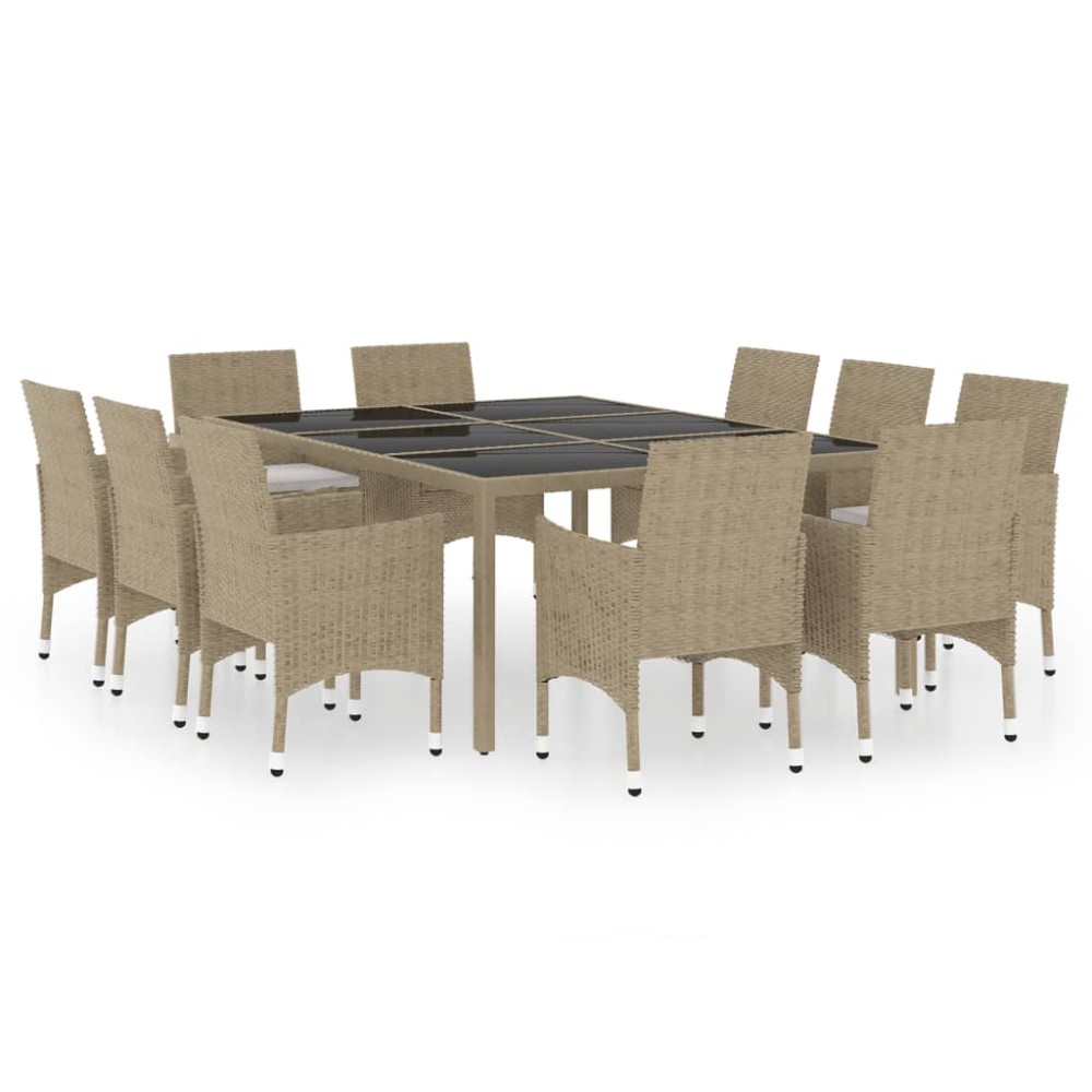 vidaXL Set mobilier de grădină, 11 piese, bej, poliratan