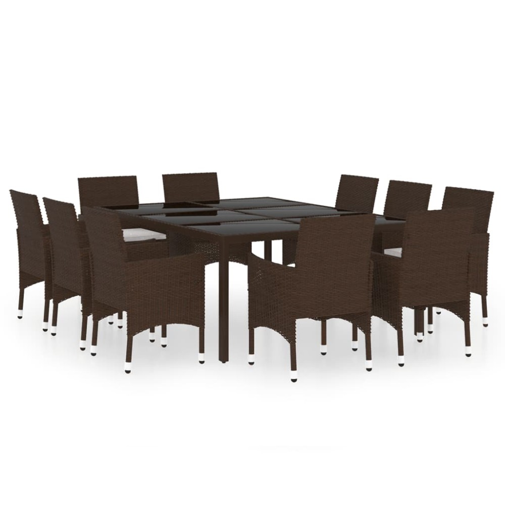 vidaXL Set mobilier de grădină, 11 piese, maro, poliratan