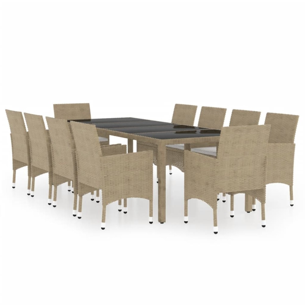 vidaXL Set mobilier de grădină, 11 piese, bej, poliratan