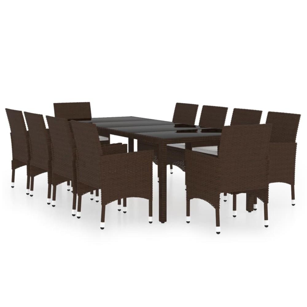 vidaXL Set mobilier de grădină, 11 piese, maro, poliratan