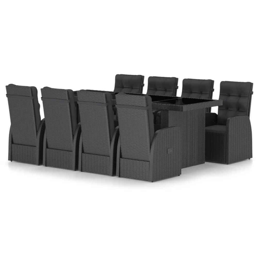 vidaXL Set mobilier de grădină cu perne, 9 piese, negru, poliratan