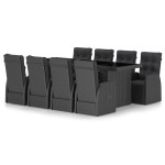 vidaXL Set mobilier de grădină cu perne, 9 piese, negru, poliratan