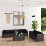 vidaXL Set mobilier de grădină cu perne, 8 piese, gri, poliratan vidaXL Set mobilier de grădină cu perne, 8 piese, gri, poliratan