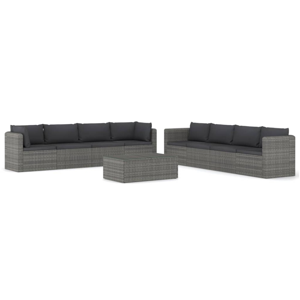 vidaXL Set mobilier de grădină cu perne, 9 piese, gri, poliratan