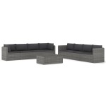 vidaXL Set mobilier de grădină cu perne, 9 piese, gri, poliratan vidaXL Set mobilier de grădină cu perne, 9 piese, gri, poliratan