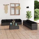 vidaXL Set mobilier de grădină cu perne, 9 piese, gri, poliratan vidaXL Set mobilier de grădină cu perne, 9 piese, gri, poliratan