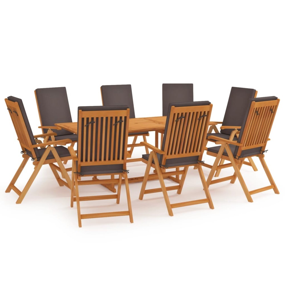 vidaXL Set mobilier de grădină cu perne, 9 piese, gri, lemn masiv tec