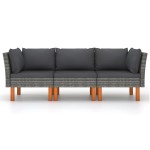 vidaXL Canapea de grădină cu 3 locuri, cu perne, gri, poliratan