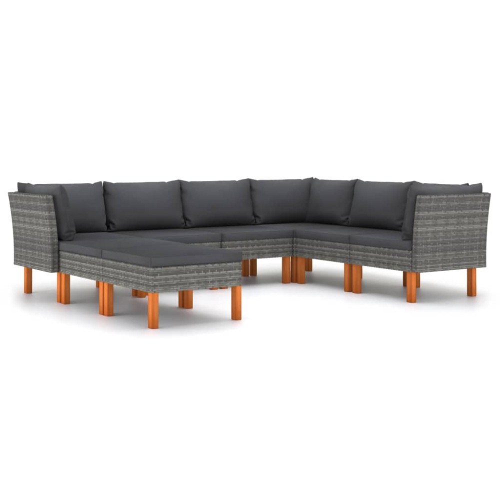 vidaXL Set mobilier de grădină cu perne, 8 piese, gri, poliratan