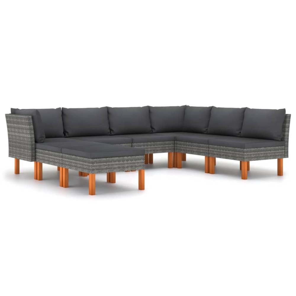 vidaXL Set mobilier de grădină cu perne, 8 piese, gri, poliratan