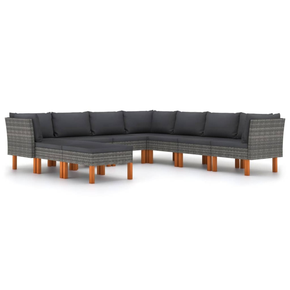 vidaXL Set mobilier de grădină cu perne, 9 piese, gri, poliratan