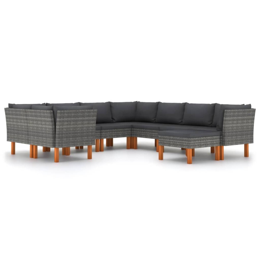 vidaXL Set mobilier de grădină cu perne, 9 piese, gri, poliratan