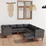 vidaXL Set mobilier de grădină cu perne, 9 piese, gri, poliratan vidaXL Set mobilier de grădină cu perne, 9 piese, gri, poliratan