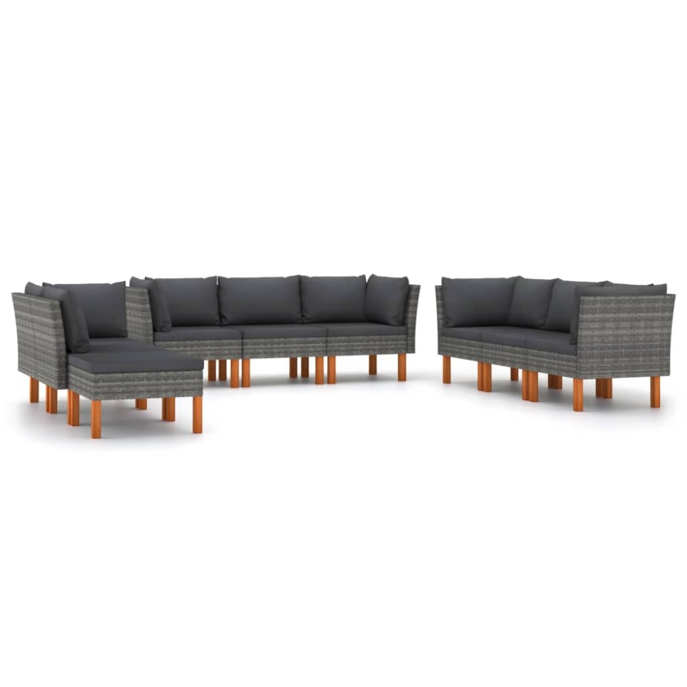 vidaXL Set mobilier de grădină cu perne, 9 piese, gri, poliratan