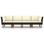 vidaXL Canapea de grădină cu 4 locuri, cu perne, negru, poliratan