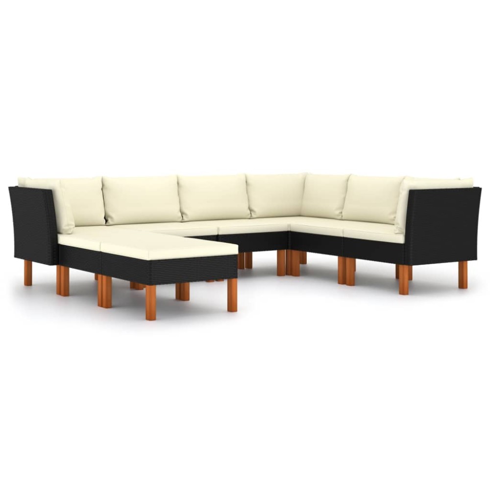 vidaXL Set mobilier de grădină cu perne, 8 piese, negru, poliratan