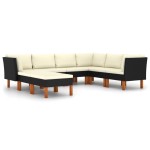 vidaXL Set mobilier de grădină cu perne, 8 piese, negru, poliratan