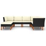 vidaXL Set mobilier de grădină cu perne, 8 piese, negru, poliratan