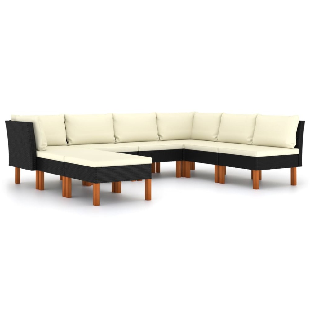 vidaXL Set mobilier de grădină cu perne, 8 piese, negru, poliratan