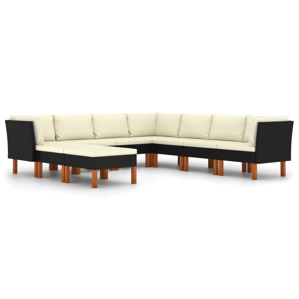 vidaXL Set mobilier de grădină cu perne, 9 piese, negru, poliratan