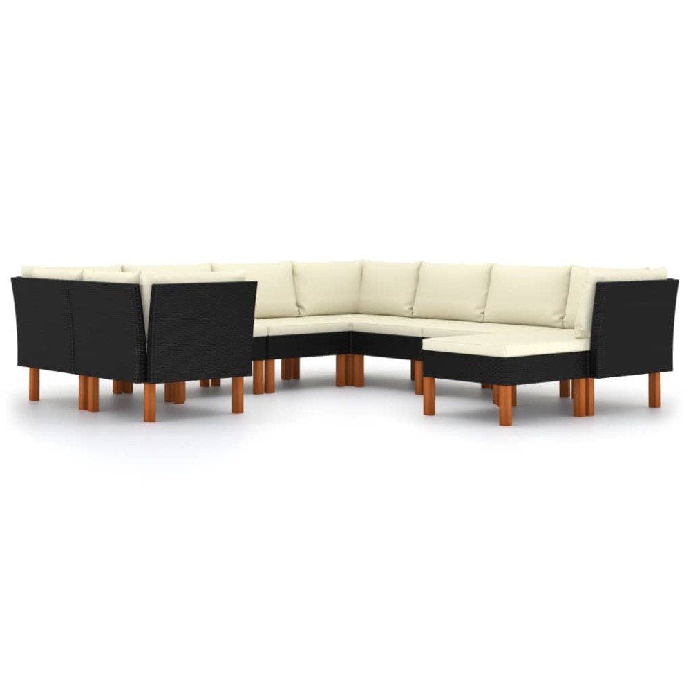 vidaXL Set mobilier de grădină cu perne, 9 piese, negru, poliratan