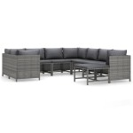 vidaXL Set mobilier de grădină cu perne, 9 piese, gri, poliratan vidaXL Set mobilier de grădină cu perne, 9 piese, gri, poliratan