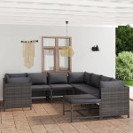 vidaXL Set mobilier de grădină cu perne, 9 piese, gri, poliratan vidaXL Set mobilier de grădină cu perne, 9 piese, gri, poliratan