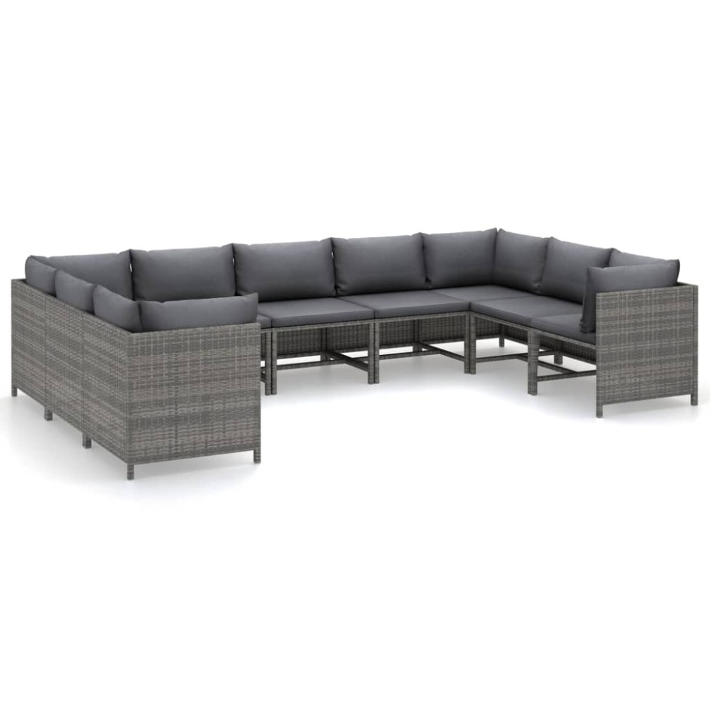 vidaXL Set mobilier de grădină cu perne, 9 piese, gri, poliratan
