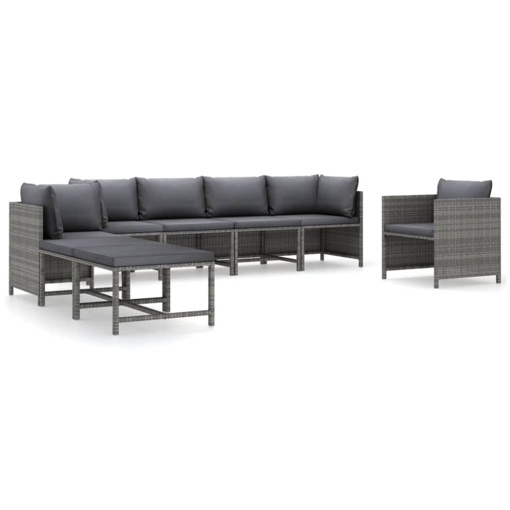 vidaXL Set mobilier de grădină cu perne, 8 piese, gri, poliratan