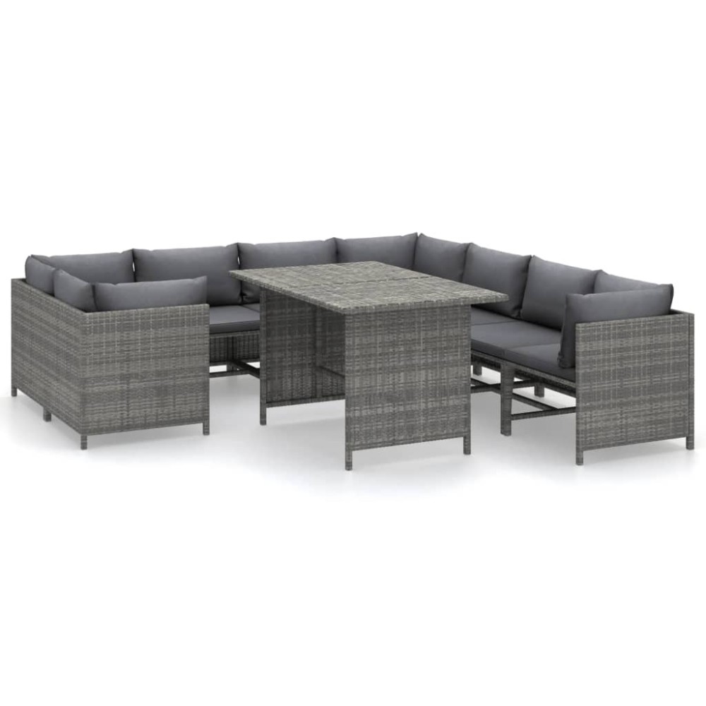 vidaXL Set mobilier de grădină cu perne, 9 piese, gri, poliratan