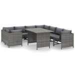 vidaXL Set mobilier de grădină cu perne, 9 piese, gri, poliratan vidaXL Set mobilier de grădină cu perne, 9 piese, gri, poliratan