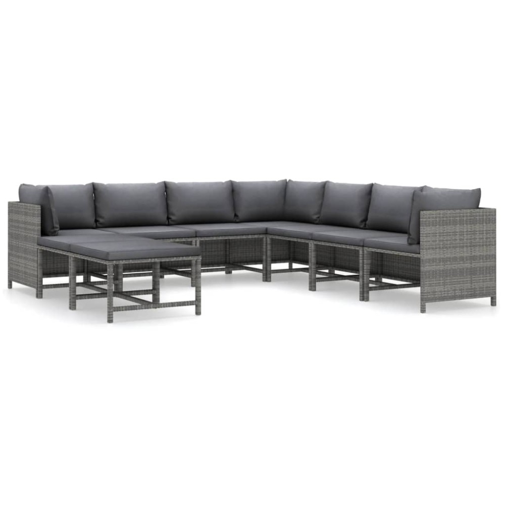 vidaXL Set mobilier de grădină cu perne, 9 piese, gri, poliratan