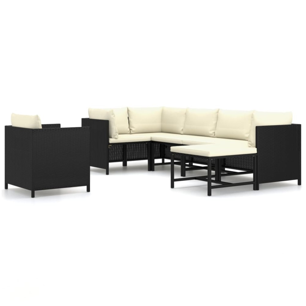 vidaXL Set mobilier de grădină cu perne, 7 piese, negru, poliratan