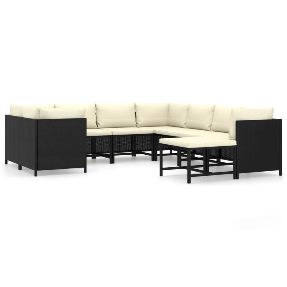 vidaXL Set mobilier de grădină cu perne, 9 piese, negru, poliratan
