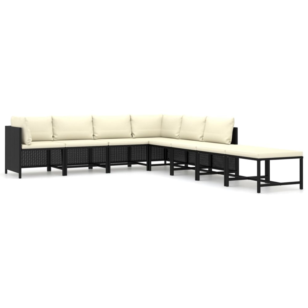 vidaXL Set mobilier de grădină cu perne, 8 piese, negru, poliratan