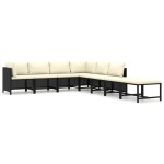 vidaXL Set mobilier de grădină cu perne, 8 piese, negru, poliratan