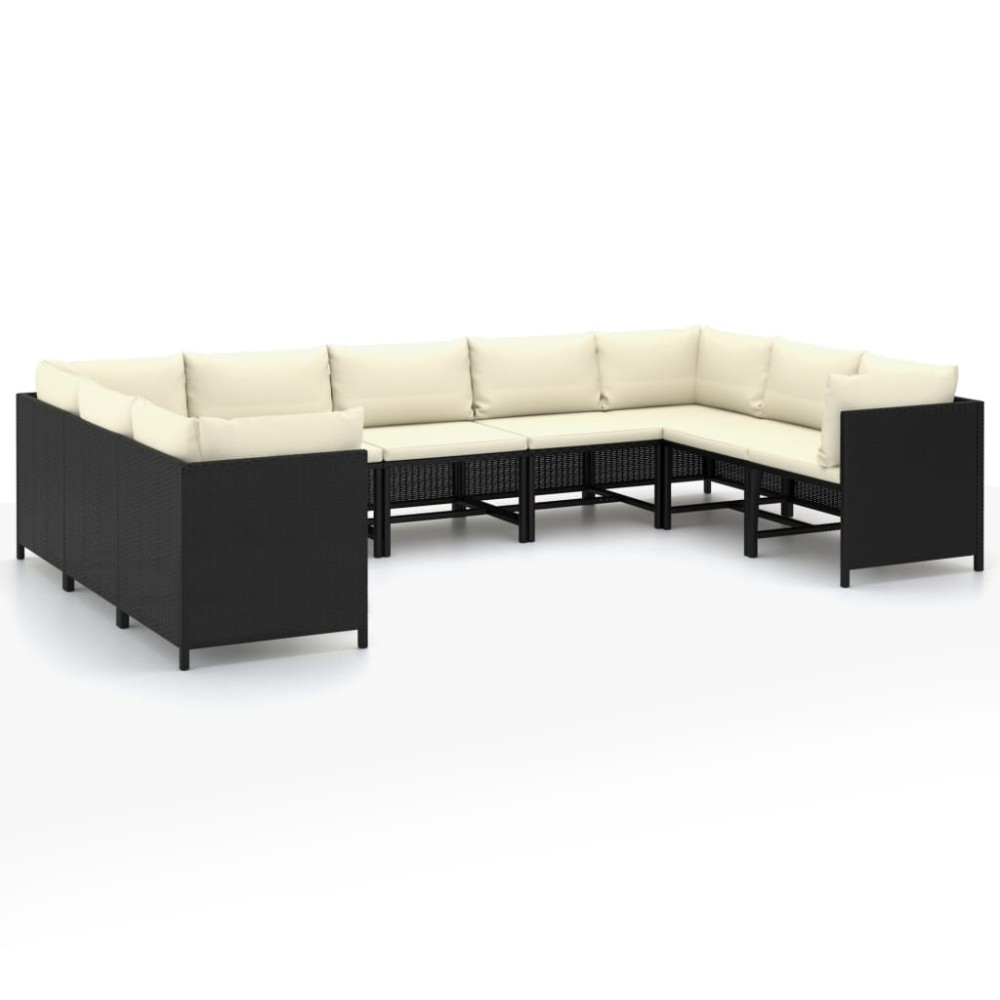vidaXL Set mobilier de grădină cu perne, 9 piese, negru, poliratan
