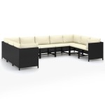 vidaXL Set mobilier de grădină cu perne, 9 piese, negru, poliratan vidaXL Set mobilier de grădină cu perne, 9 piese, negru, poliratan