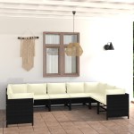 vidaXL Set mobilier de grădină cu perne, 9 piese, negru, poliratan vidaXL Set mobilier de grădină cu perne, 9 piese, negru, poliratan