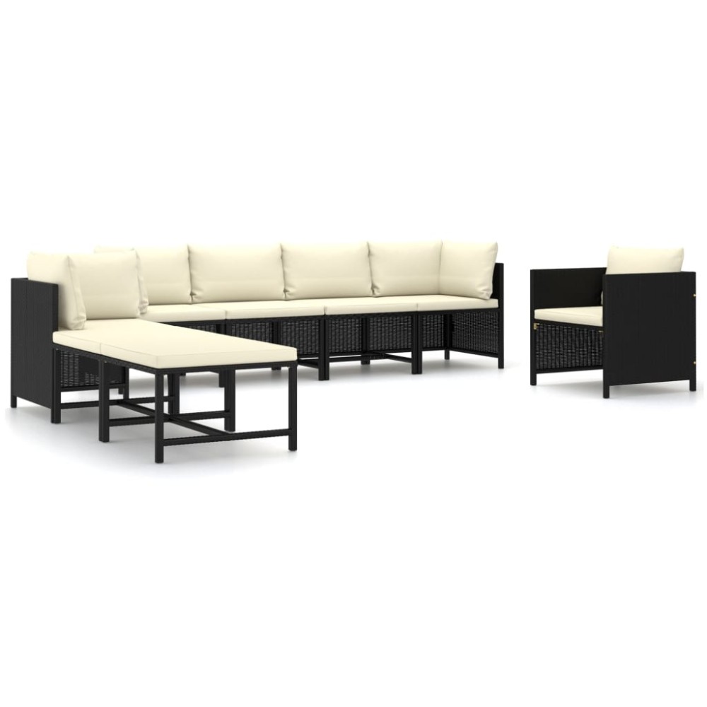 vidaXL Set mobilier de grădină cu perne, 8 piese, negru, poliratan