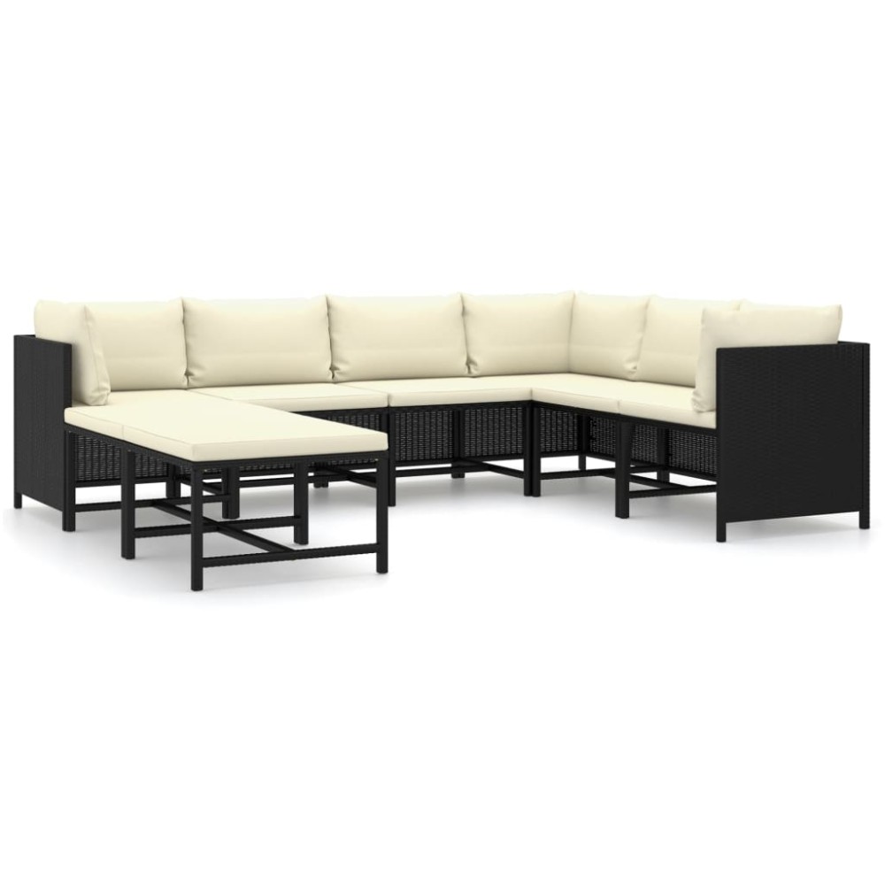 vidaXL Set mobilier de grădină cu perne, 8 piese, negru, poliratan