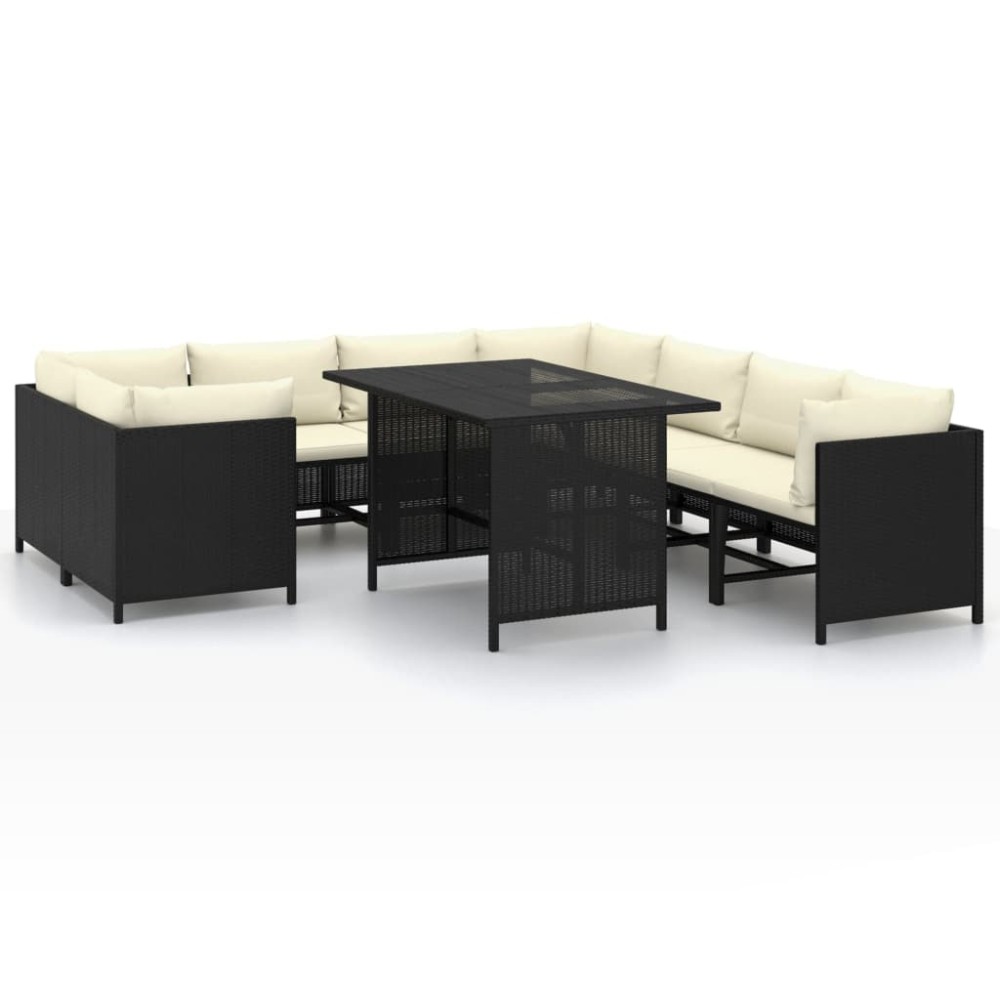 vidaXL Set mobilier de grădină cu perne, 9 piese, negru, poliratan