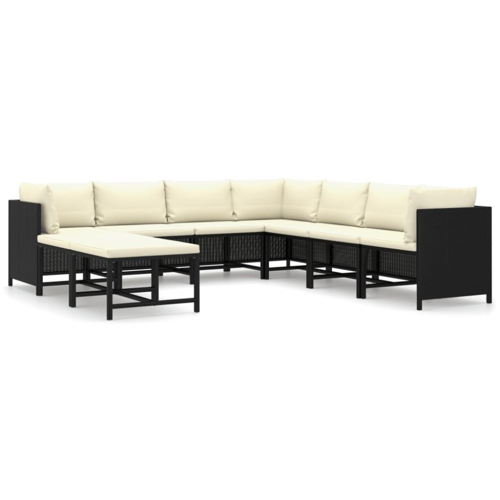 vidaXL Set mobilier de grădină cu perne, 9 piese, negru, poliratan