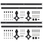 vidaXL Set feronerie pentru uși glisante, 2 piese,negru, 200 cm, oțel vidaXL Set feronerie pentru uși glisante, 2 piese,negru, 200 cm, oțel