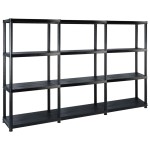 vidaXL Raft de depozitare cu 4 polițe, negru, 183x30,5x130 cm, plastic vidaXL Raft de depozitare cu 4 polițe, negru, 183x30,5x130 cm, plastic