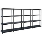vidaXL Raft de depozitare cu 4 polițe, negru, 244x30,5x130 cm, plastic vidaXL Raft de depozitare cu 4 polițe, negru, 244x30,5x130 cm, plastic